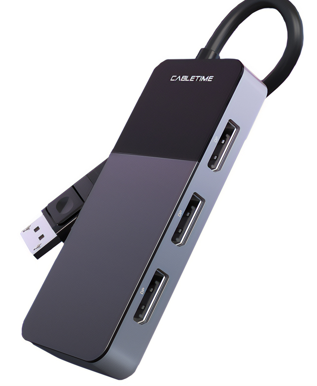 CABLETIME αντάπτορας DisplayPort σε 3x DisplayPort DMDF3, 8K, MST, γκρι