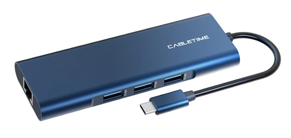 CABLETIME docking station CT-CMHD91, 9 θυρών, USB-C, 4K, 100W, μπλε