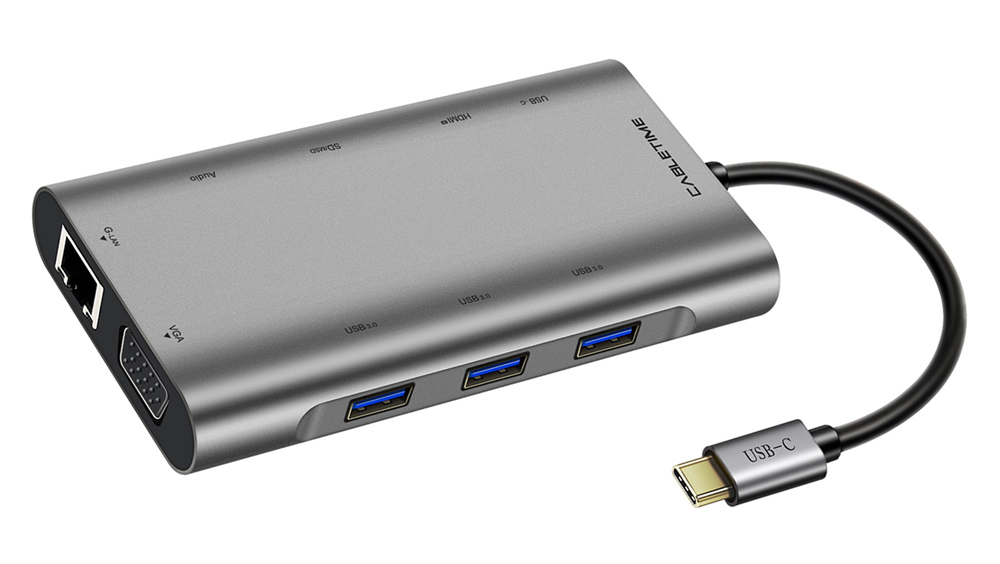 CABLETIME docking station CT-CMHD101, 10 θυρών, USB-C, 4K, 100W, γκρι