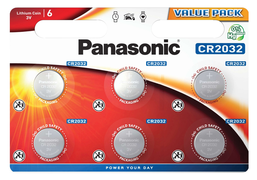PANASONIC μπαταρία λιθίου, CR2032, 3V, 6τμχ