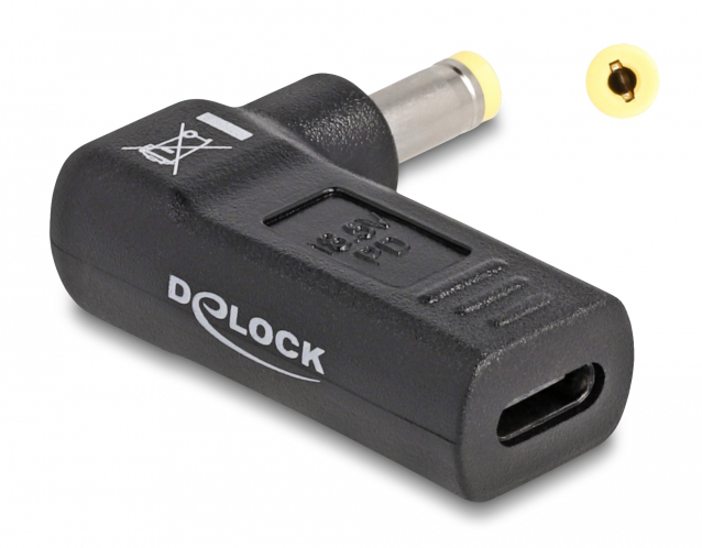 DELOCK αντάπτορας τροφοδοσίας 60006, USB-C σε HP 4.8×1.7mm, 90°, μαύρος