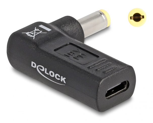 DELOCK αντάπτορας τροφοδοσίας 60011, USB-C σε 5.5×2.5mm, 90°, μαύρος