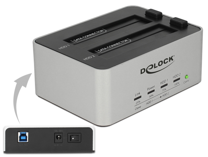 DELOCK docking station 63991, clone function, 2x 2.5/3.5″ SSD/HDD, 5Gbps
