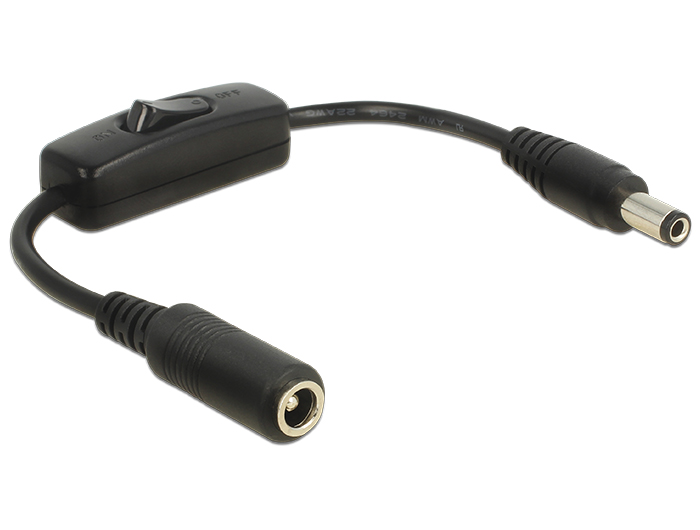 DELOCK καλώδιο/διακόπτης τροφοδοσίας 65497, 5.5×2.5mm, 20cm, μαύρο