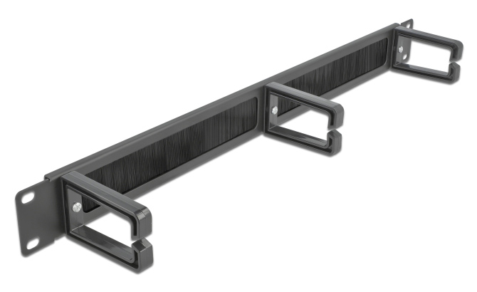 DELOCK cable management 66488, 19″/1U rack, 3x γάντζοι & βούρτσα, μαύρο