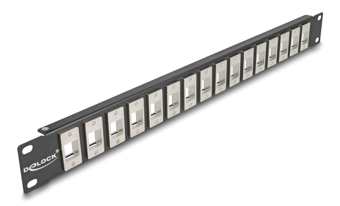 DELOCK Keystone patch panel 66758, 19″/1U, 16x ports, μαύρο