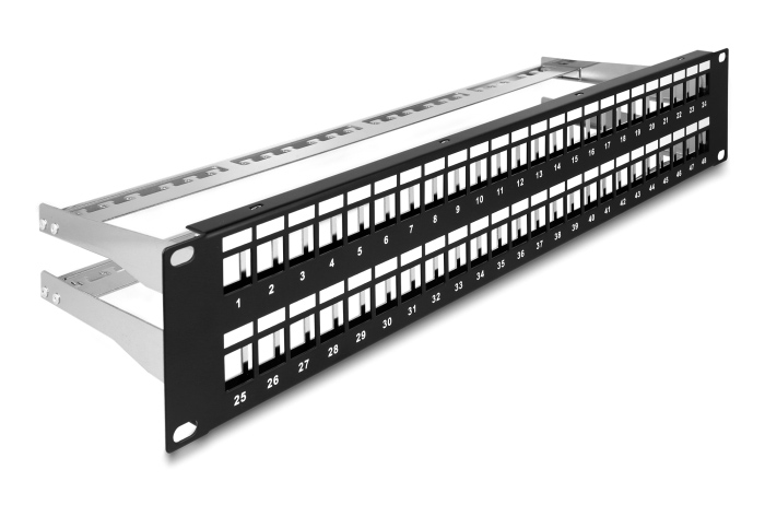 DELOCK Keystone patch panel 66878, 19″/2U, 48x ports, μαύρο