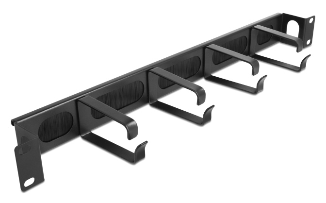 DELOCK cable management 67033, 19″/1U rack, 4x γάντζοι & βούρτσα, μαύρο