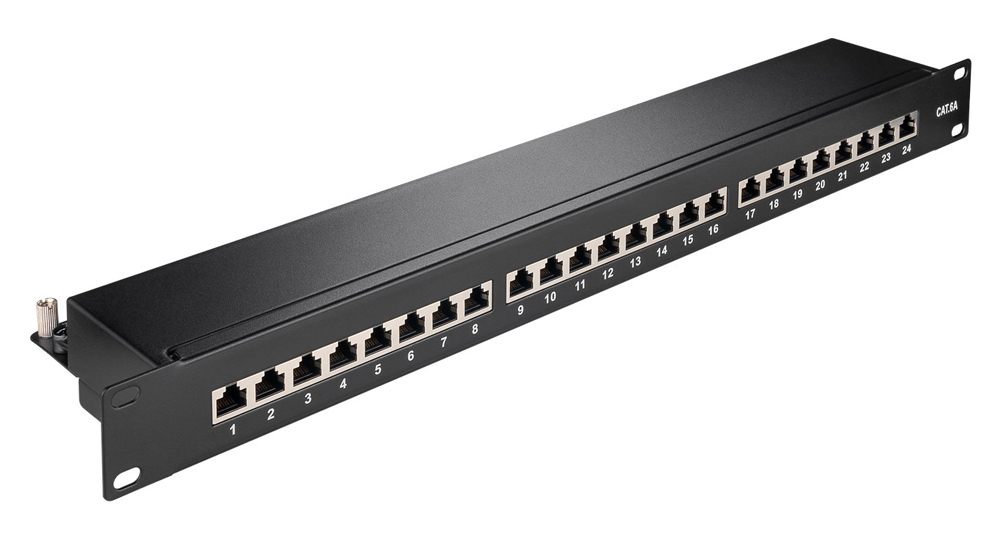 GOOBAY patch panel 90854, 19″/1U, 24x ports, CAT 6a STP, μαύρo