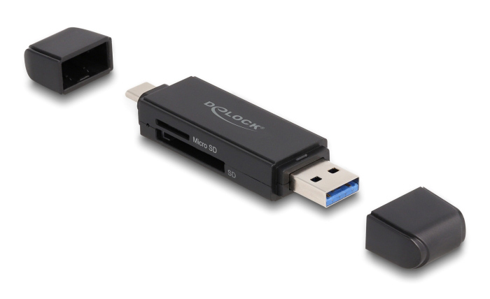 DELOCK card reader 91004 για SD & micro SD, USB & USB-C 5Gbps, μαύρο