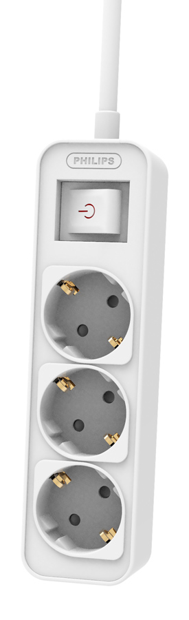 PHILIPS πολύπριζο CHP2134W-10, 3x schuko 16A, 1.5m, λευκό