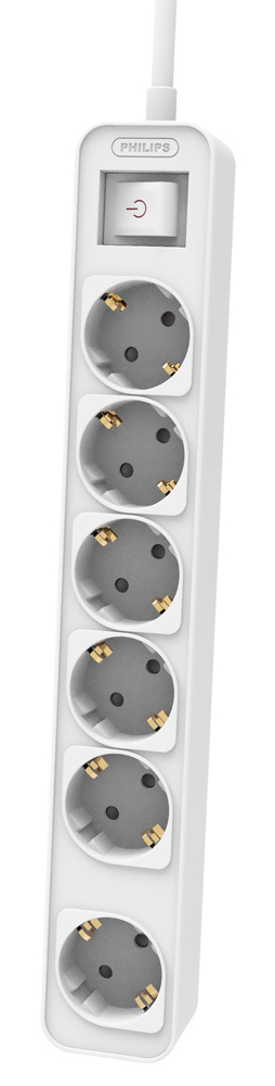 PHILIPS πολύπριζο CHP2164W-10, 6x schuko 16A, 1.5m, λευκό