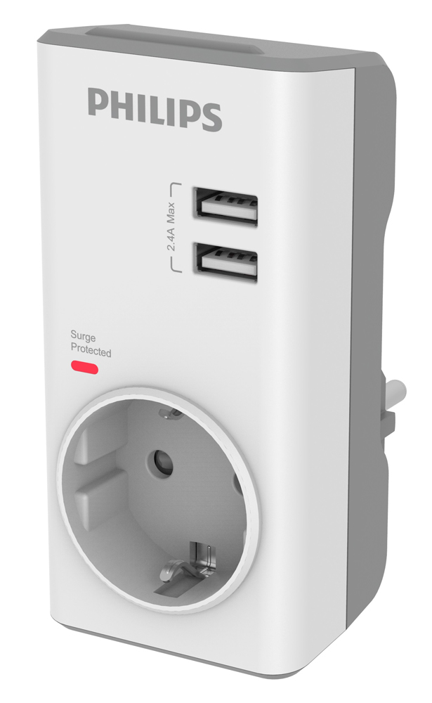 PHILIPS αντάπτορας ρεύματος schuko CHP4010W-10, 2x USB, 380J, λευκός