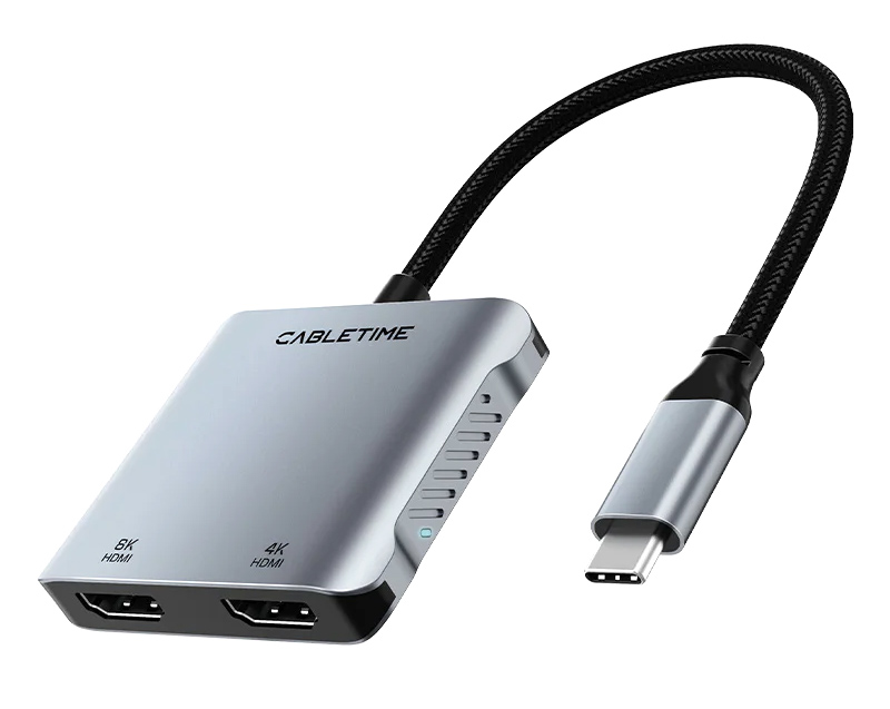 CABLETIME docking station CT-CM2H8K-AG, 4 θυρών, USB-C, 8K, 100W, γκρι