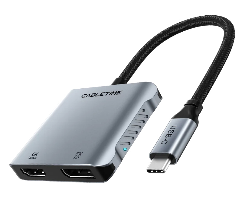 CABLETIME docking station CT-CMDH8K-AG, 4 θυρών, USB-C, 8K, 100W, γκρι