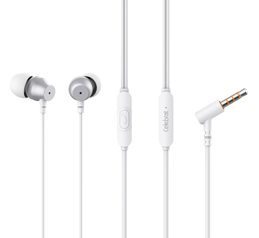 CELEBRAT earphones με μικρόφωνο D11, 3.5mm σύνδεση, Φ10mm, 1.2m, λευκά