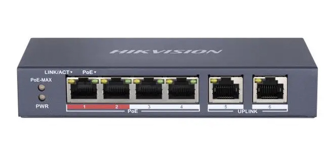 HIKVISION Unmanaged Switch DS-3E0106P-E/M, 4x PoE ports, 35W, 100Mbps