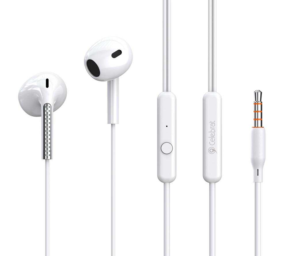 CELEBRAT earphones με μικρόφωνο G28, 3.5mm σύνδεση, Φ10mm, 1.2m, λευκά