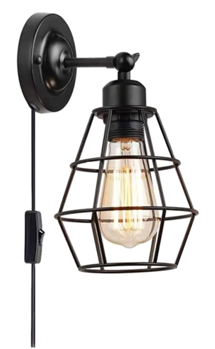 POWERTECH φωτιστικό τοίχου HLL-0059, E27, Φ15, μεταλλικό, μαύρο