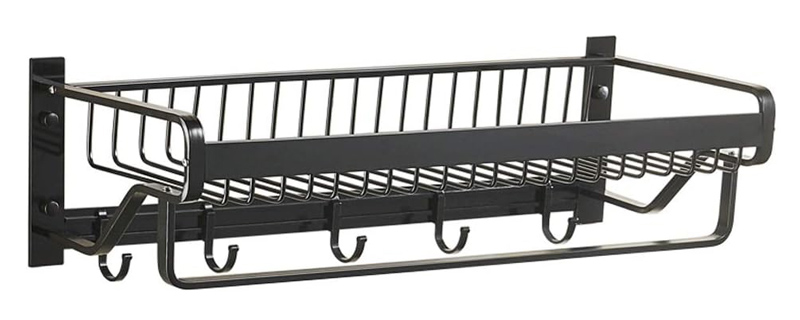 HOME USE κρεμάστρα με ράφι HUH-0164 , μεταλλική 57x22x13cm, μαύρη