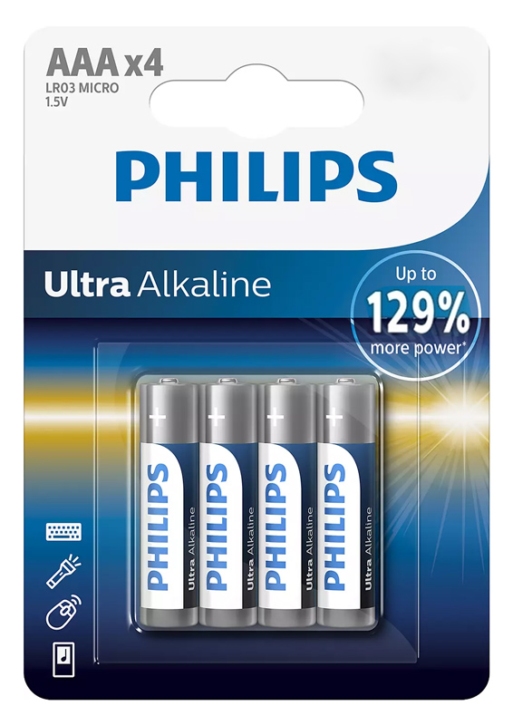 PHILIPS Ultra αλκαλικές μπαταρίες LR03E4B/10, AAA LR03 1.5V, 4τμχ