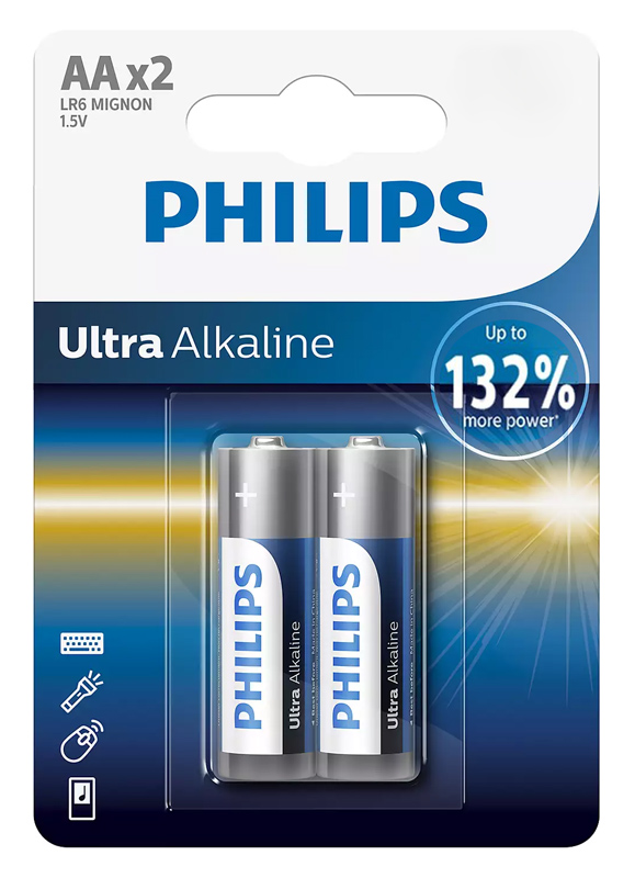 PHILIPS Ultra αλκαλικές μπαταρίες LR6E2B/10, AA LR6 1.5V, 2τμχ