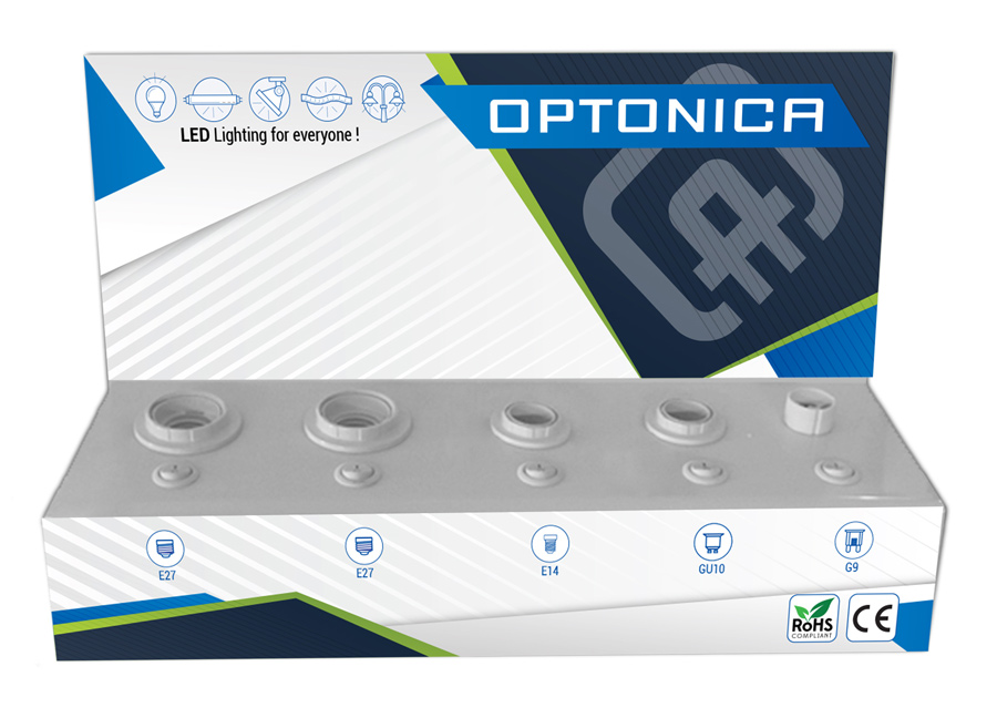 OPTONICA Stand δειγματισμού λαμπτήρων 406 με διακόπτες, E27/E14/GU10/G9