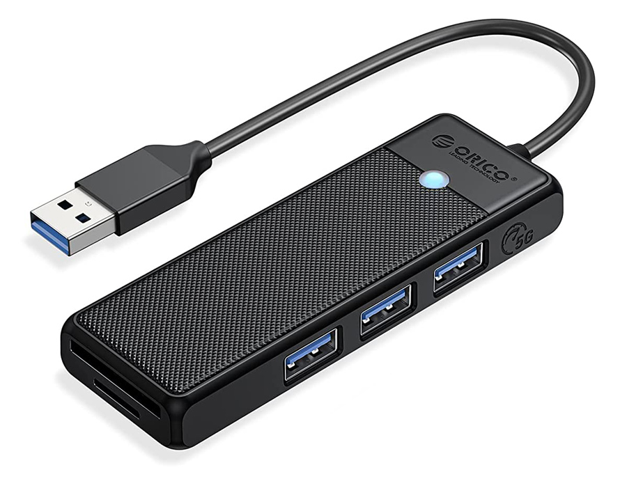 ORICO USB hub PAPW3AT-U3 με card reader, 5x θυρών, 5Gbps, USB, μαύρο