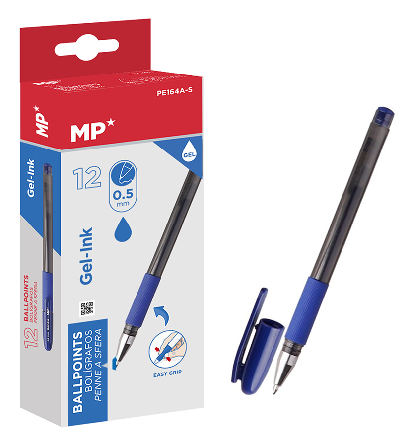 MP στυλό διαρκείας gel PE164A-S, 0.5mm, μπλε, 12τμχ