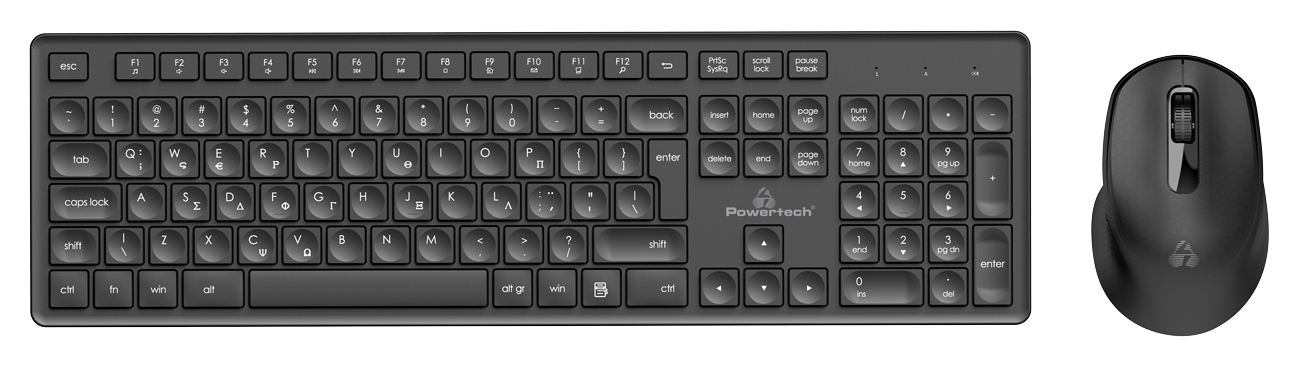 POWERTECH set ποντίκι & πληκτρολόγιο PT-1151, ασύρματο, 1600DPI, μαύρο