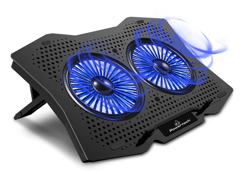POWERTECH Βάση & ψύξη laptop PT-929, έως 18″, 2x 110mm fan, LED, μαύρο
