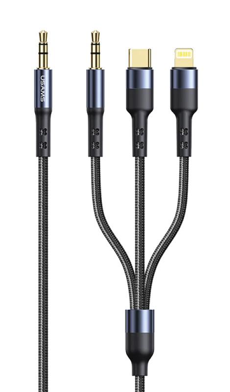 USAMS καλώδιο ήχου 3.5mm σε Lightning/USB-C/3.5mm US-SJ556, 1.2m, μαύρο