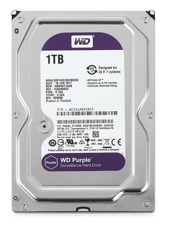 WD σκληρός δίσκος 3.5″ Purple Surveillance 1TB, 256MB, 5400RPM, SATA III